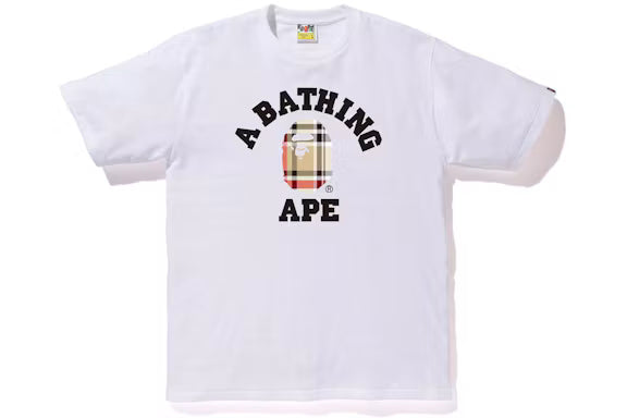 BAPE Check College T-Shirt White Beige