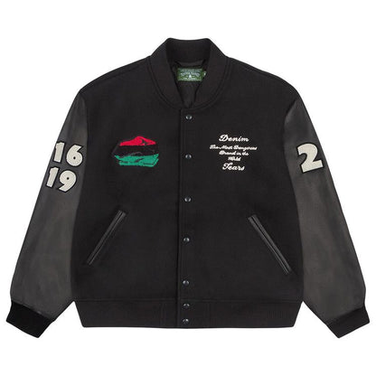 Denim Tears Peace Wreath Varsity Jacket Black