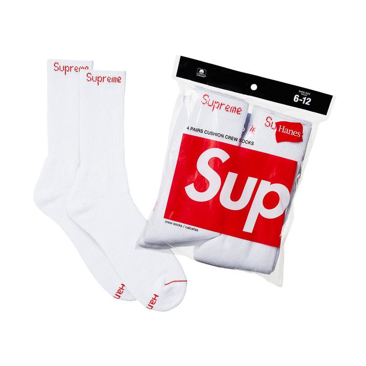 Supreme x Hanes Crew Socks (4 Pack) White
