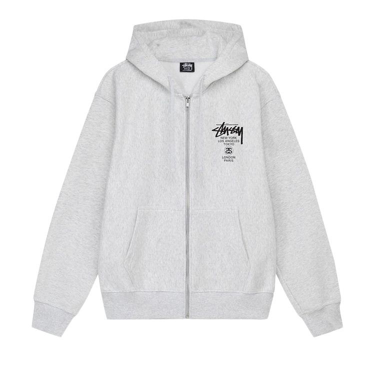 Stussy World Tour Zip Hoodie Ash Heather